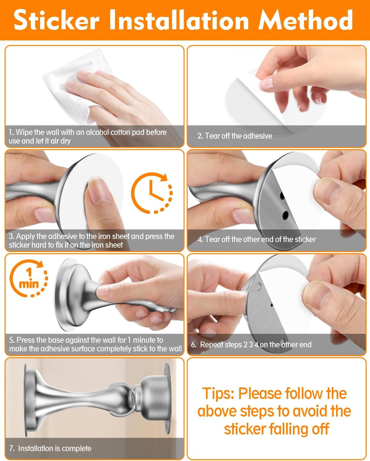 Door Stoppers Magnetic Door Catch, Stainless Steel Magnetic Door Stop 2 Pack, Double-Sided Adhesive Tape, No Drilling, Screws for Stronger Mount, Holder Your Door Open for Wide Doors