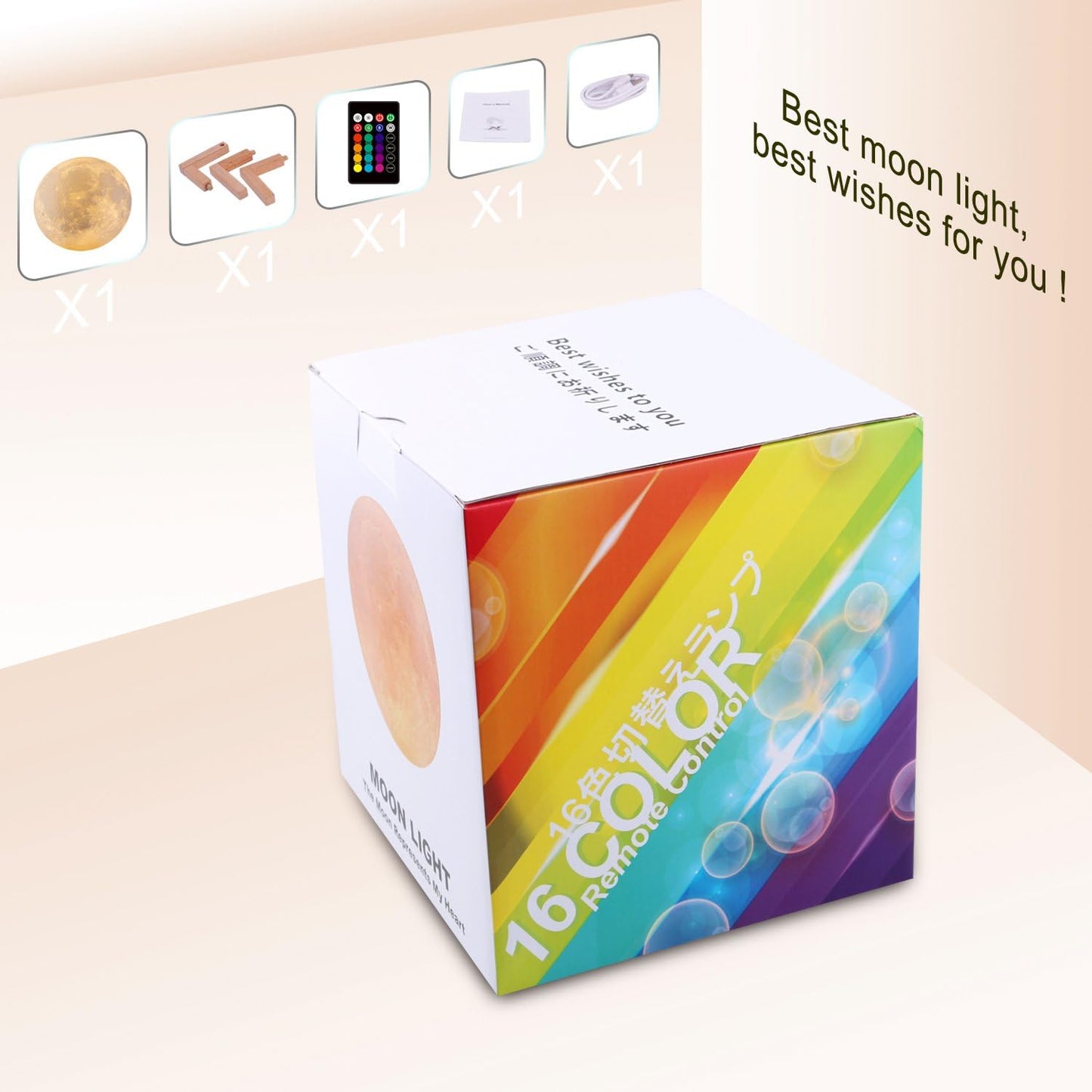 Moon Lamp, 16 Colors LED Night Light for Kids 3D Printing Moon Light with Stand& Remote/Touch Control & Timing, Moon Light Lamp for Kid Friend Birthday Gifts, Room Decor (Diameter 4.8 INCH)